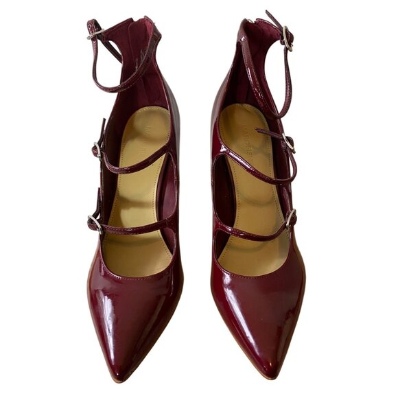 Marc Fisher Burgundy Patent Strappy Pointed Toe Pumps Ankle Strap Heels Size 8 - Picture 5 of 11